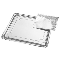 PRATO CARTAO RETANGULAR PRATEADO 38CM MAXI PAPEL 1UN