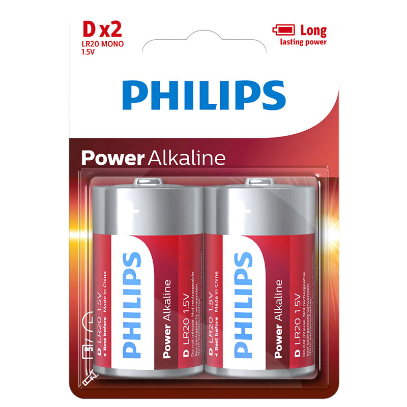 PILHA ALCALINA POWER D LR20 PHILIPS 2UN