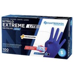 LUVAS NITRILO EXTREME AZUL SEM PO S CUATROGASA 100UN
