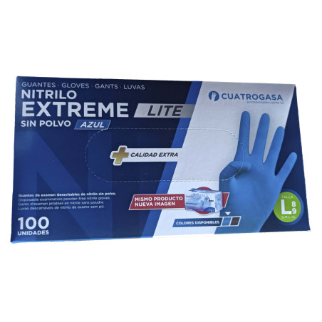LUVAS NITRILO EXTREME AZUL SEM PO L CUATROGASA 100UN