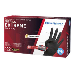 LUVAS NITRILO EXTREME PRETAS SEM PO M (7-8) CUATROGASA 100UN