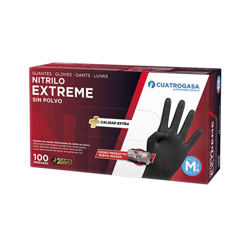 LUVAS NITRILO EXTREME PRETAS SEM PO M (7-8) CUATROGASA 100UN