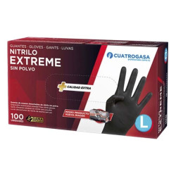 LUVAS NITRILO EXTREME PRETAS SEM PO L (8-9) CUATROGASA 100UN